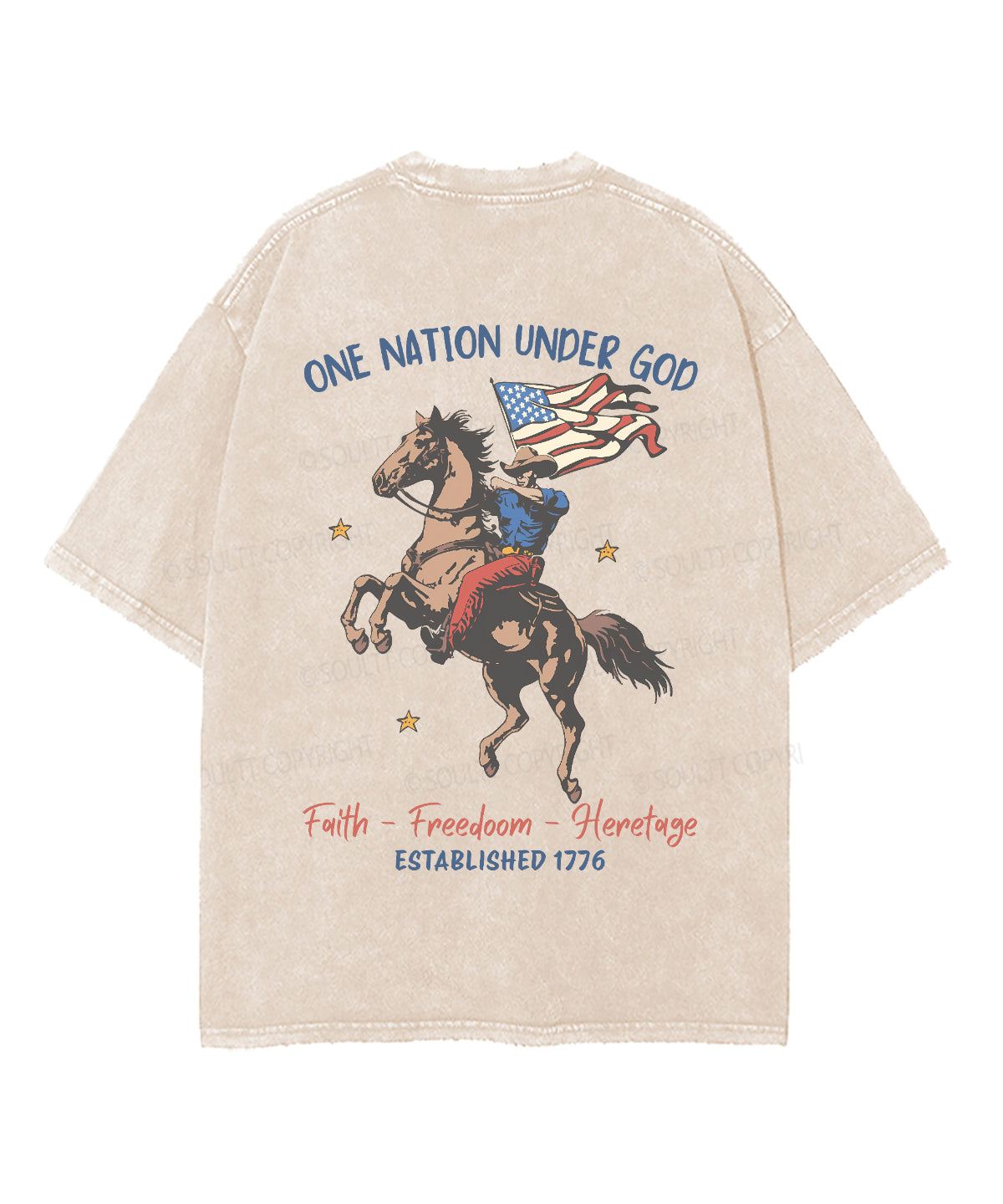 One Nation Under God Double Sided Unisex Washed Christian T-shirt