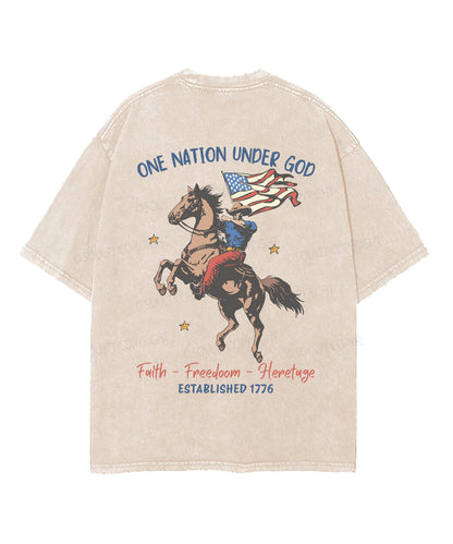 One Nation Under God Double Sided Unisex Washed Christian T-shirt