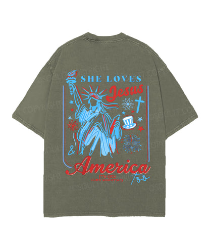 She Loves Jesus And America Too Double Sided Unisex Christian Washed T-Shirt & Shorts