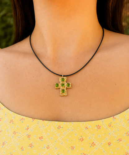 Fashion Vitality Zircon Cross Leather Rope Necklace