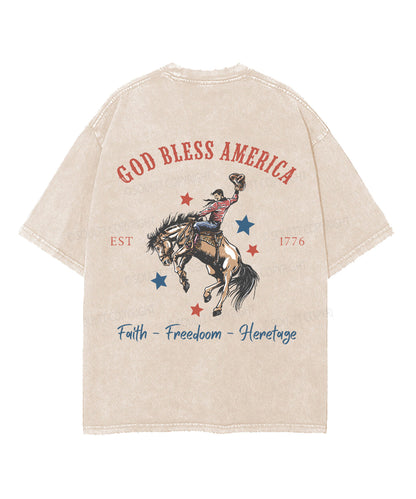 God Bless America Double Sided Unisex Washed Christian T-shirt