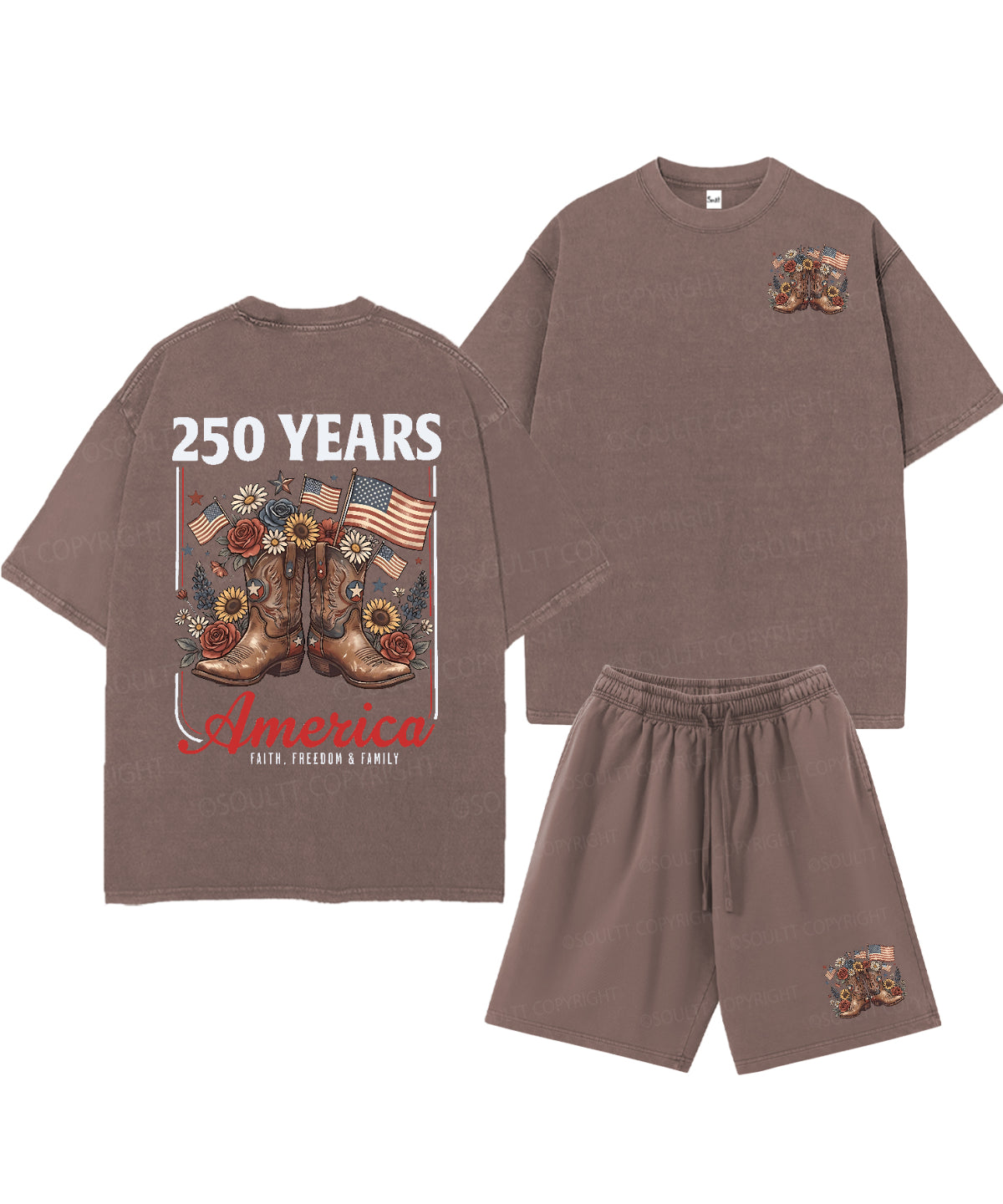 250 Years America Anniversary Double Sided Unisex Christian Washed T-Shirt & Shorts