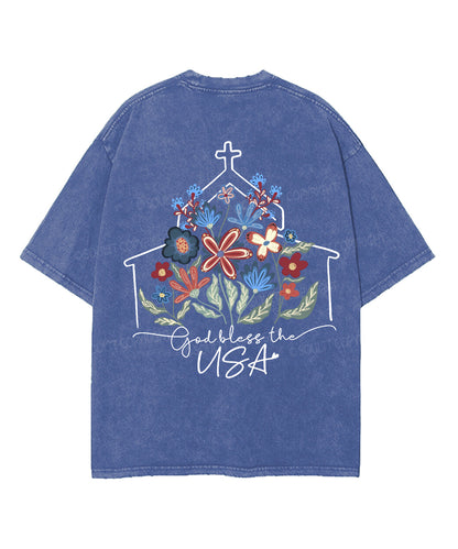 God Bless The USA Double Sided Unisex Washed Christian T-shirt