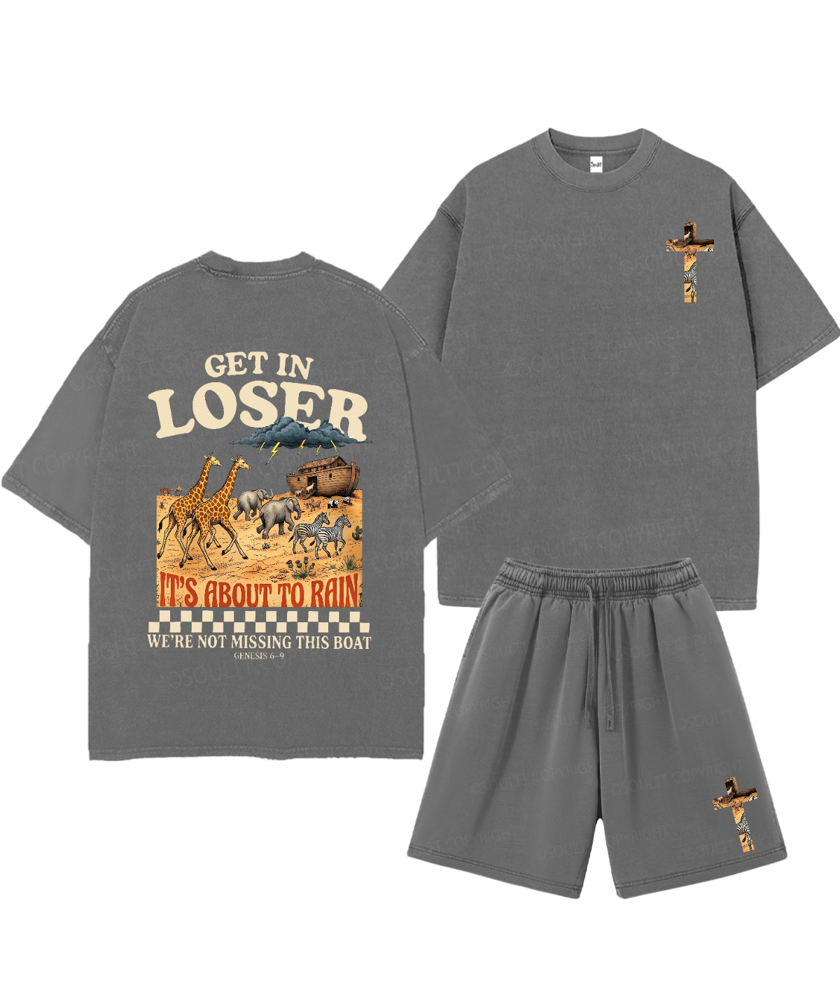 It's About To Rain We're Not Missing This Boat Double Sided Unisex Christian Washed T-Shirt & Shorts