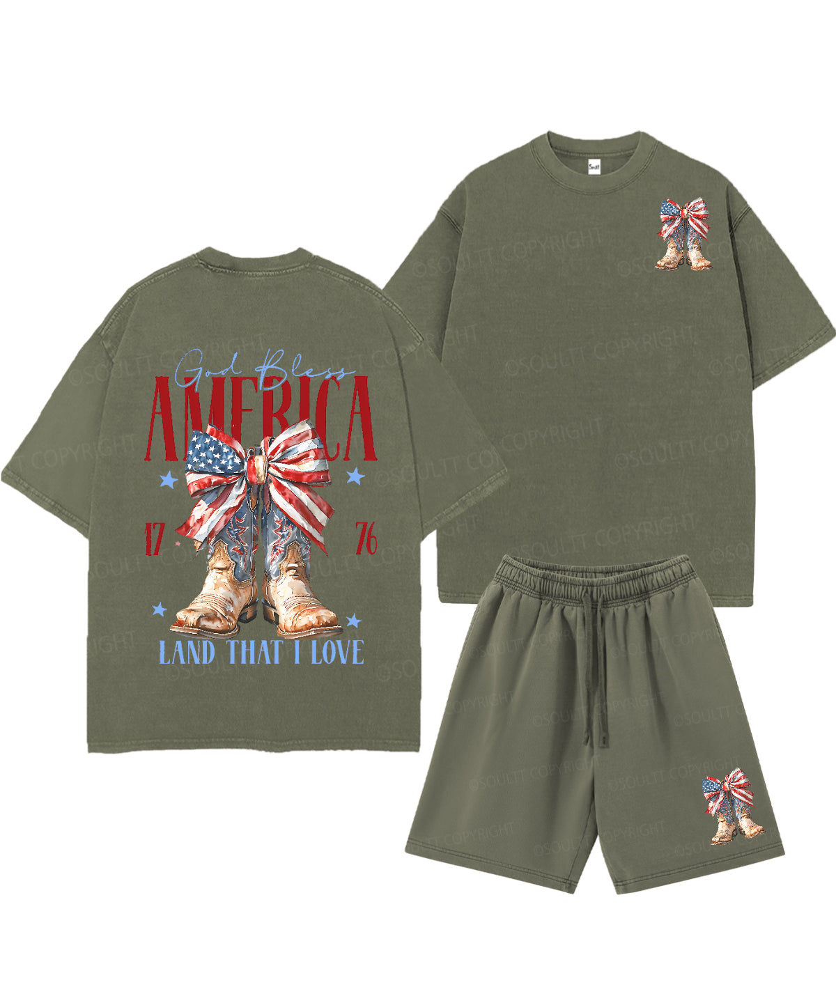 God Bless America Double Sided Unisex Christian Washed T-Shirt & Shorts