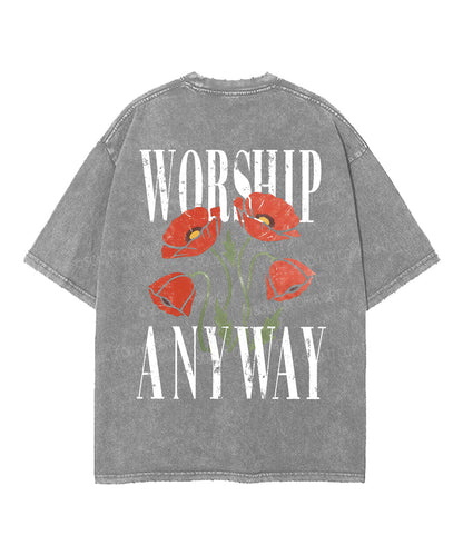 Worship Anyway Double Sided Unisex Washed Christian T-shirt