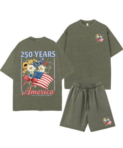250 Years America Anniversary Double Sided Unisex Christian Washed T-Shirt & Shorts