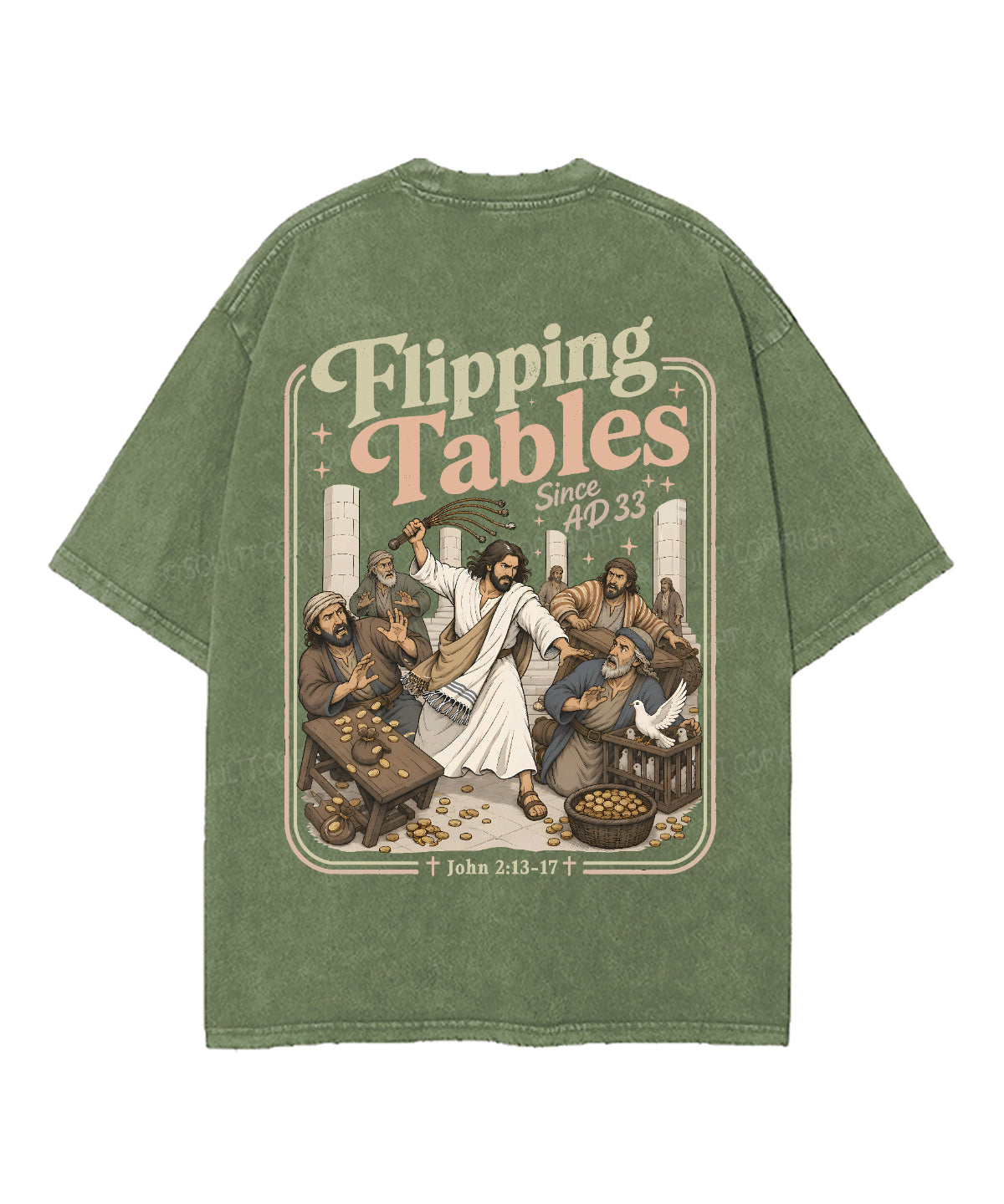 Flipping Tables Jesus Double Sided Unisex Washed Christian T-shirt