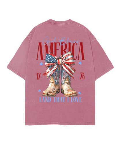 God Bless America Double Sided Unisex Christian Washed T-Shirt & Shorts