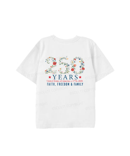Kids 250 Years America Anniversary Double Sided Cotton Christian T-shirt