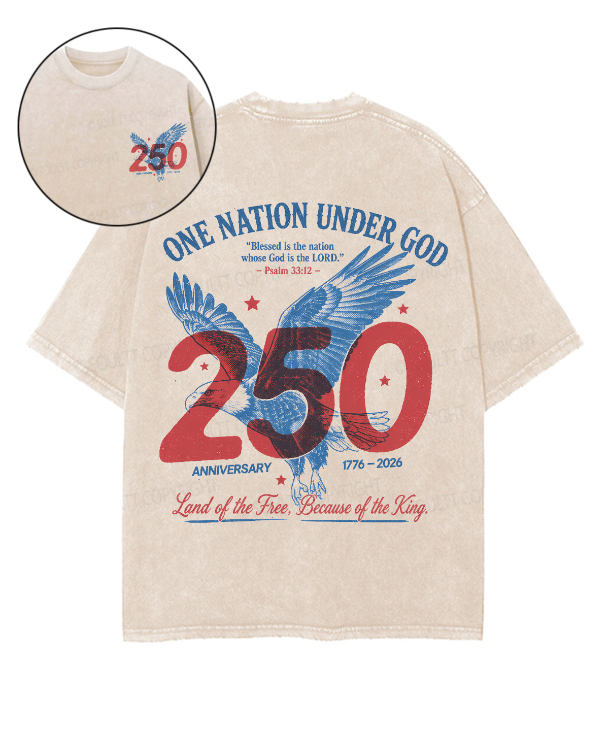 One Nation Under God Double Sided Unisex Washed Christian T-shirt