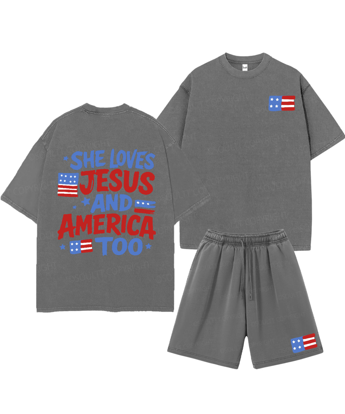 She Loves Jesus And America Too Double Sided Unisex Christian Washed T-Shirt & Shorts