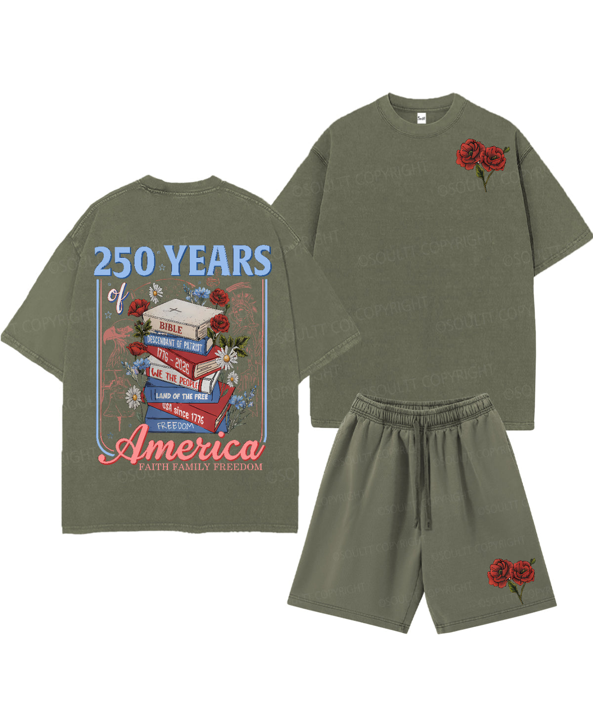 250 Years Of America Double Sided Unisex Christian Washed T-Shirt & Shorts