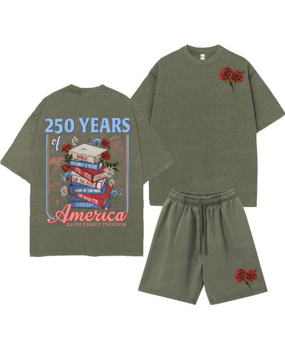 250 Years Of America Double Sided Unisex Christian Washed T-Shirt & Shorts