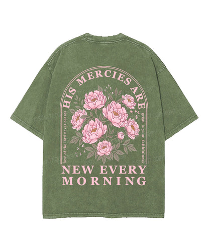 His Mercies Are New Every Morning Double Sided Unisex Washed Christian T-shirt