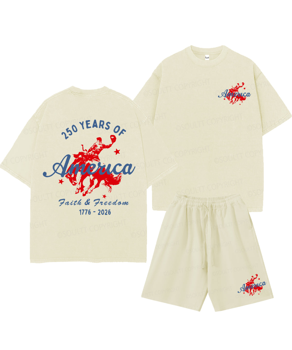 250 Years America Anniversary Double Sided Unisex Christian Washed T-Shirt & Shorts