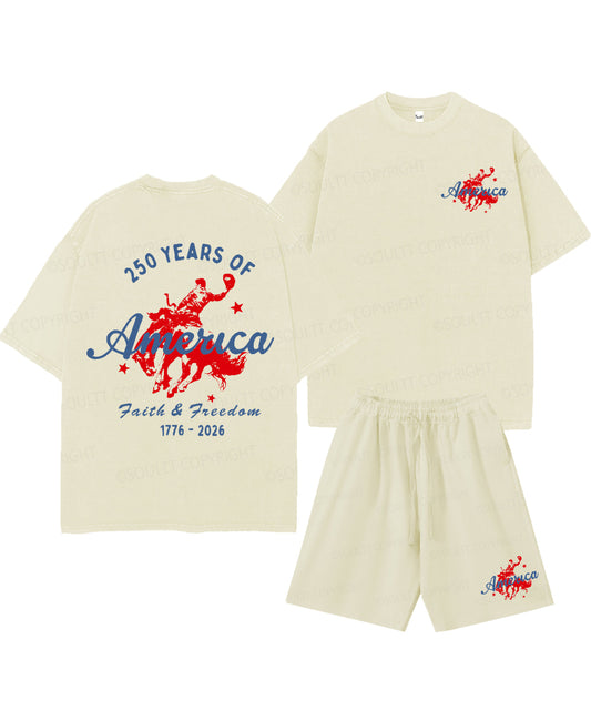 250 Years America Anniversary Double Sided Unisex Christian Washed T-Shirt & Shorts