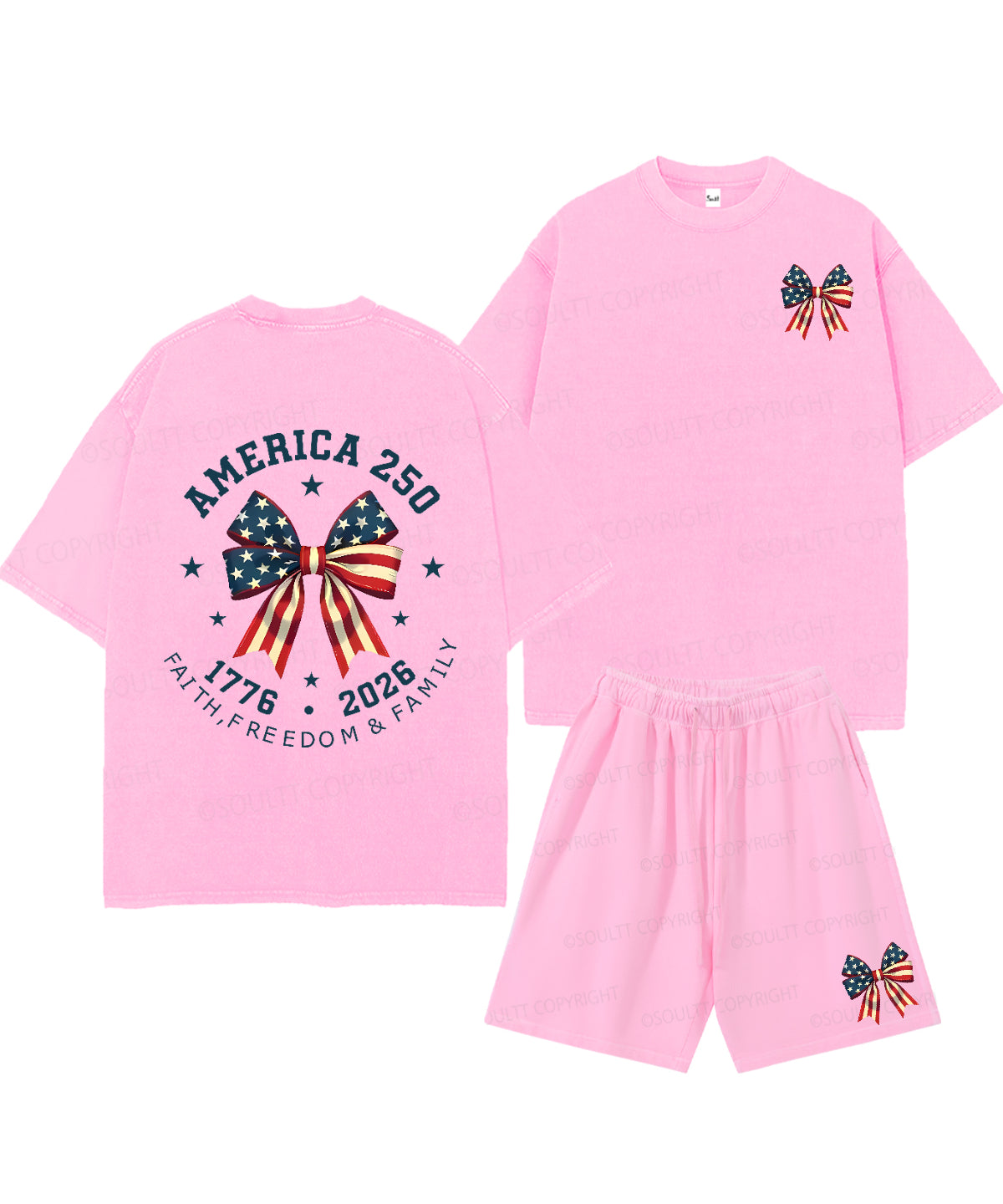 250 Years America Anniversary Double Sided Unisex Christian Washed T-Shirt & Shorts