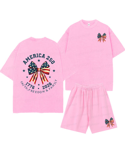 250 Years America Anniversary Double Sided Unisex Christian Washed T-Shirt & Shorts