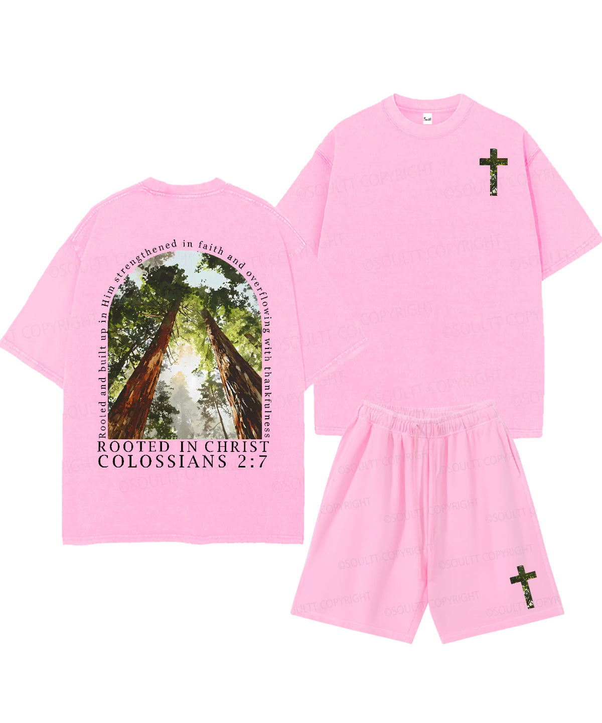 Rooted In Christ Double Sided Unisex Christian Washed T-Shirt & Shorts