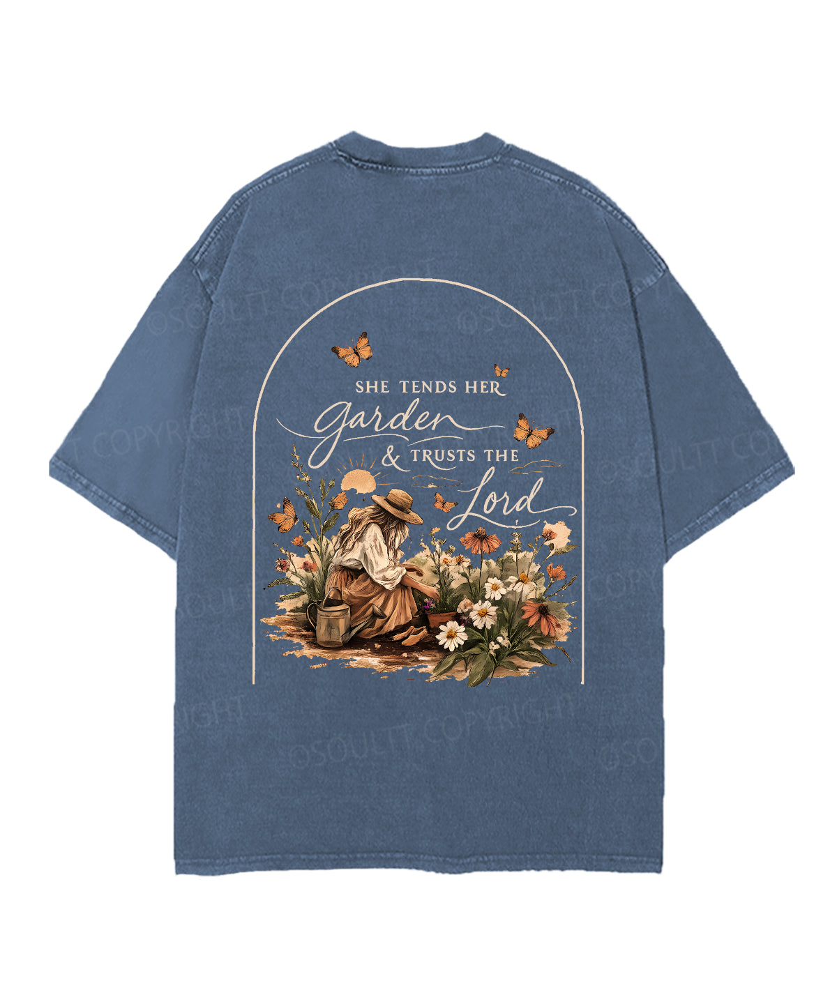 She Tends Her Garden Double Sided Unisex Christian Washed T-Shirt & Shorts