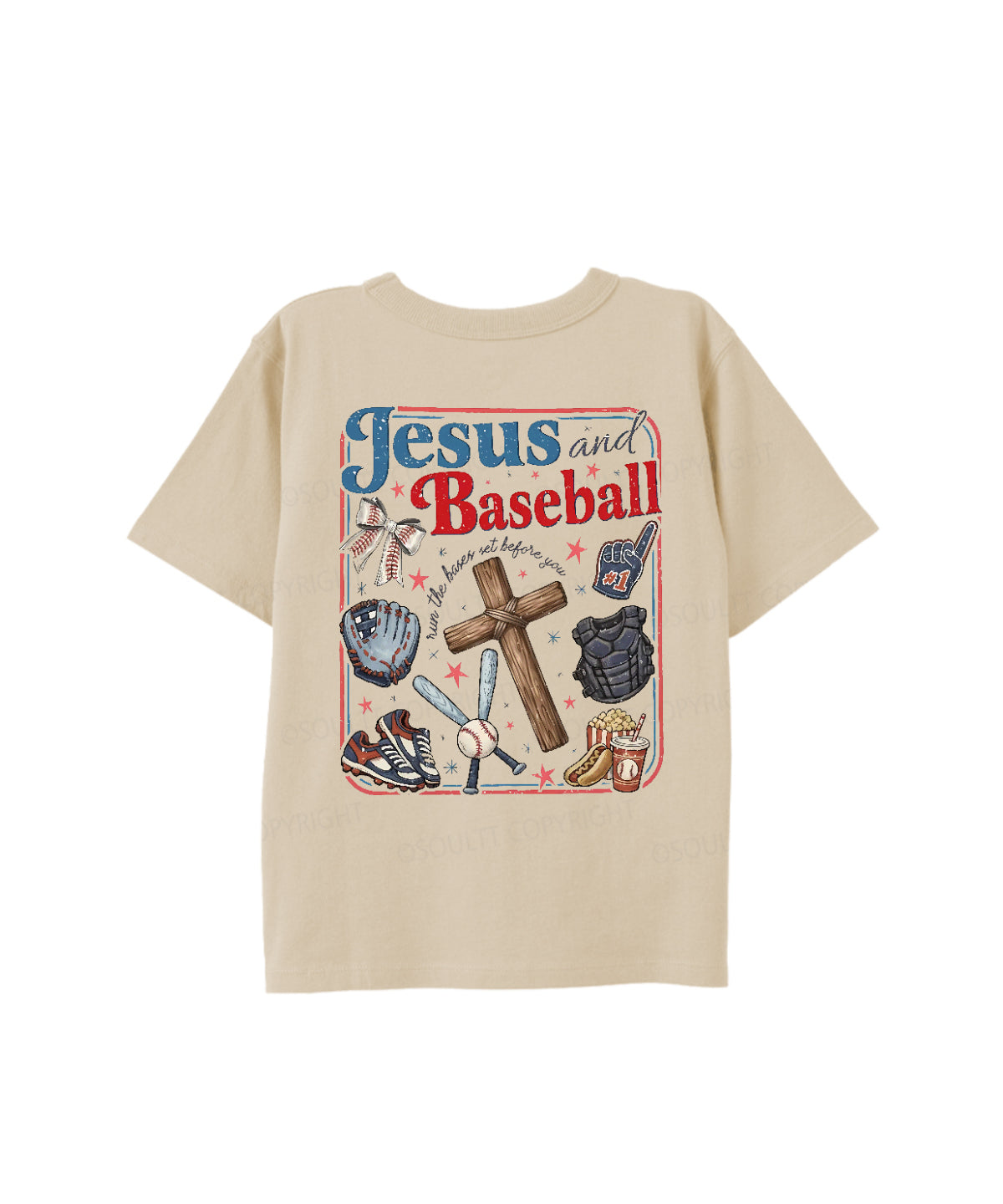 Kids Jesus And Baseball Double Sided Cotton Christian T-shirt