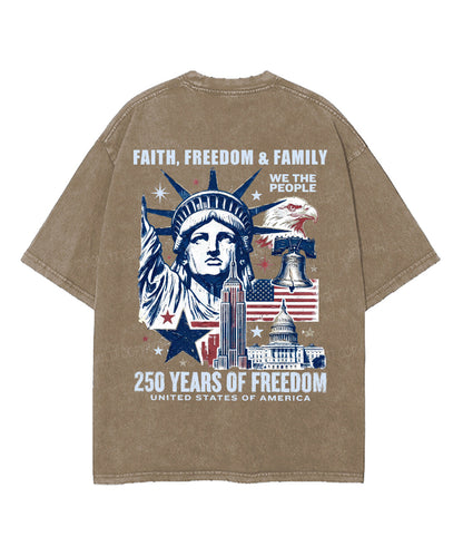 Faith Freedom 250 Years Double Sided Unisex Washed Christian T-shirt