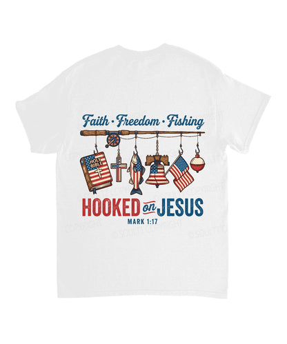 Hooked On Jesus Double Sided Unisex Cotton Christian T-Shirt