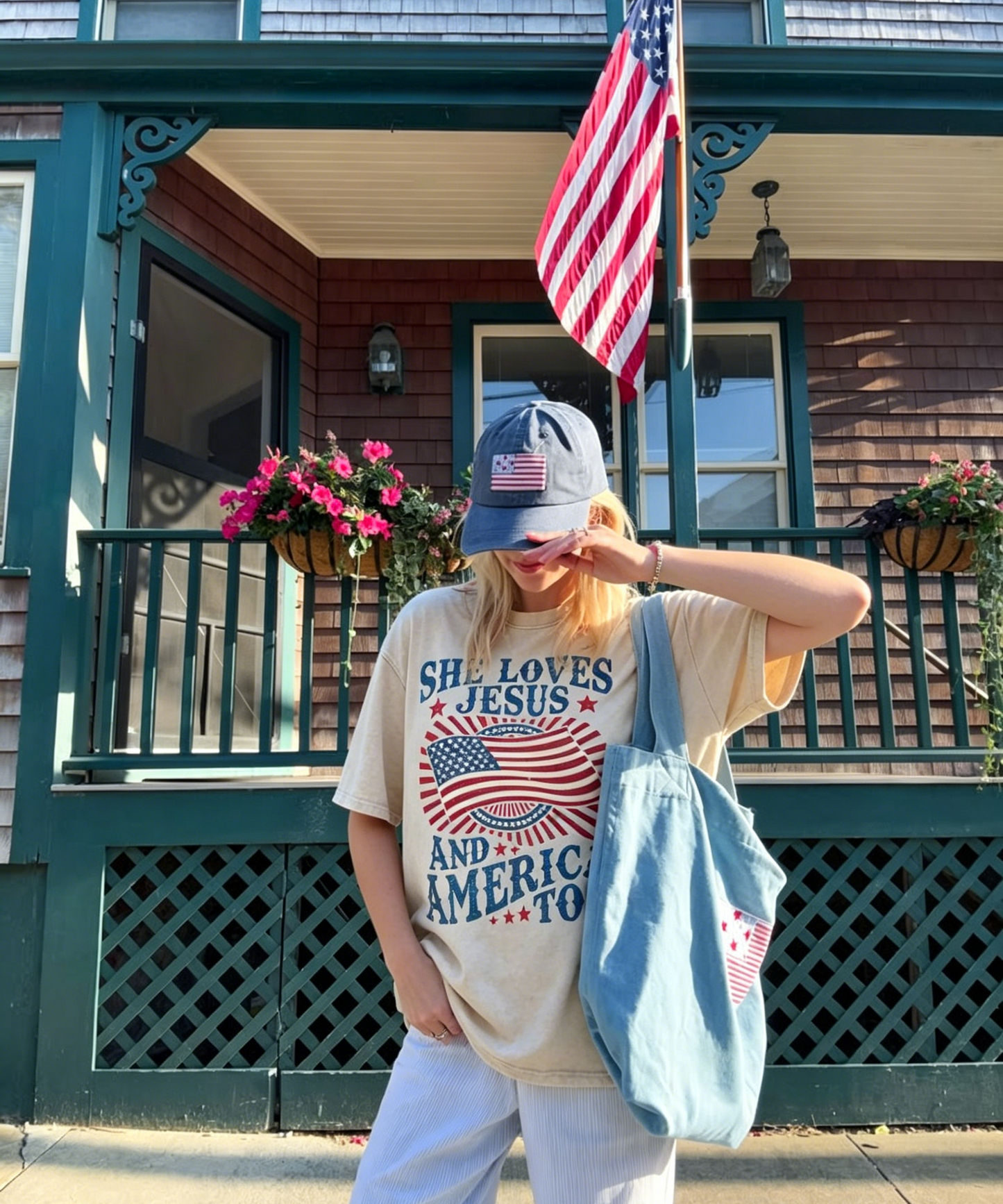 She Loves Jesus And America Too Unisex Washed Christian T-shirt