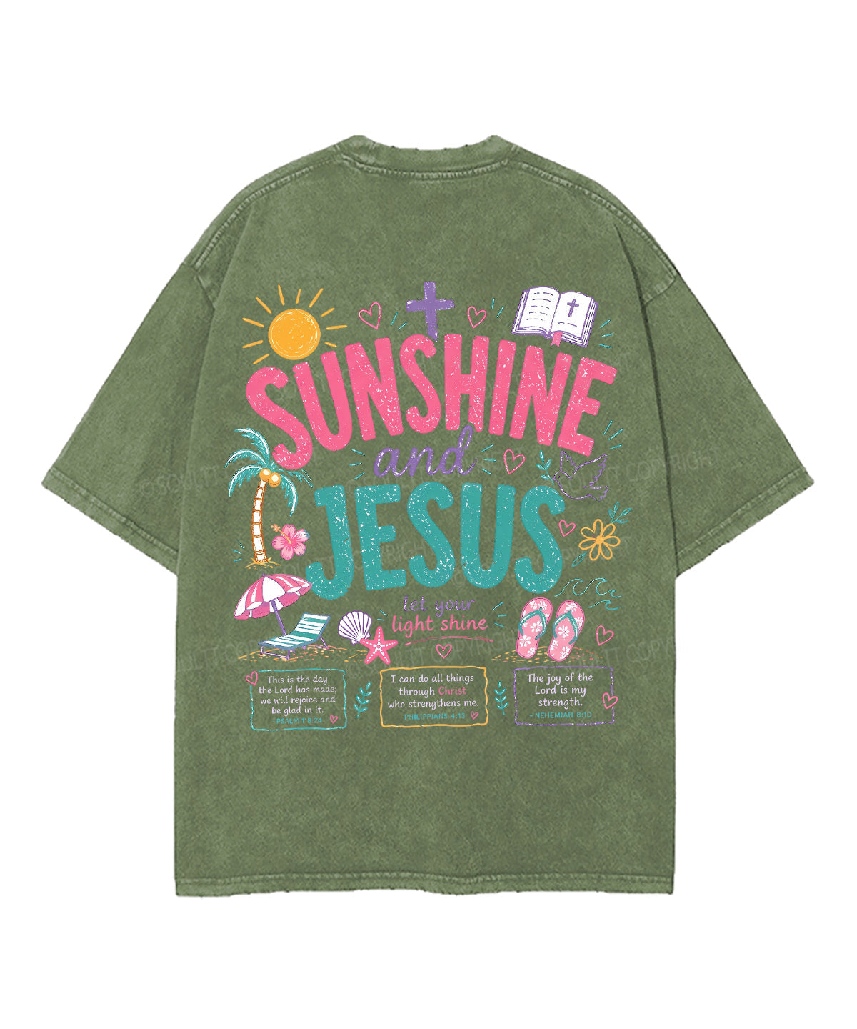 Sunshine And Jesus Double Sided Unisex Washed Christian T-shirt