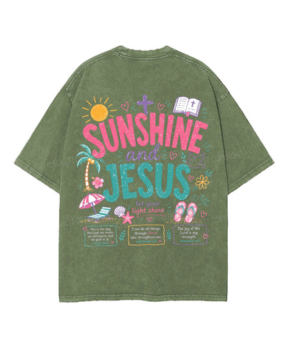 Sunshine And Jesus Double Sided Unisex Washed Christian T-shirt