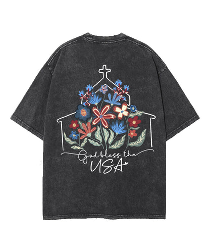 God Bless The USA Double Sided Unisex Washed Christian T-shirt