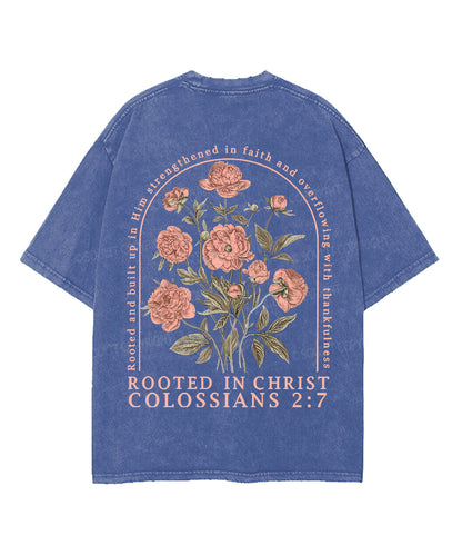 Rooted In Christ Double Sided Unisex Washed Christian T-shirt