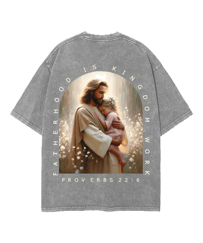 Fatherhood Is Kingdom Work Double Sided Unisex Washed Christian T-shirt
