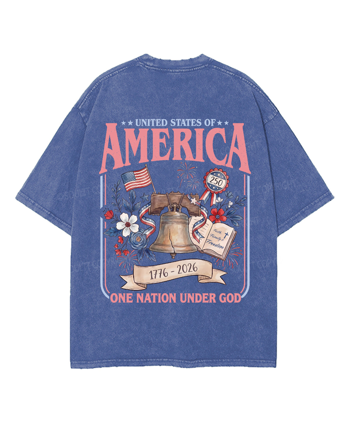 One Nation Under God Double Sided Unisex Washed Christian T-shirt
