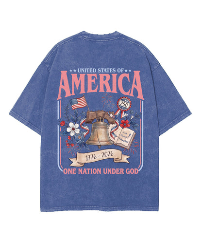 One Nation Under God Double Sided Unisex Washed Christian T-shirt