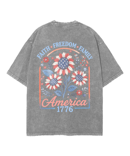 Faith • Freedom • Family Double Sided Unisex Washed Christian T-shirt