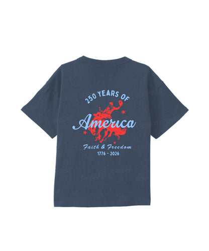 Kids 250 Years America Anniversary Double Sided Cotton Christian T-shirt