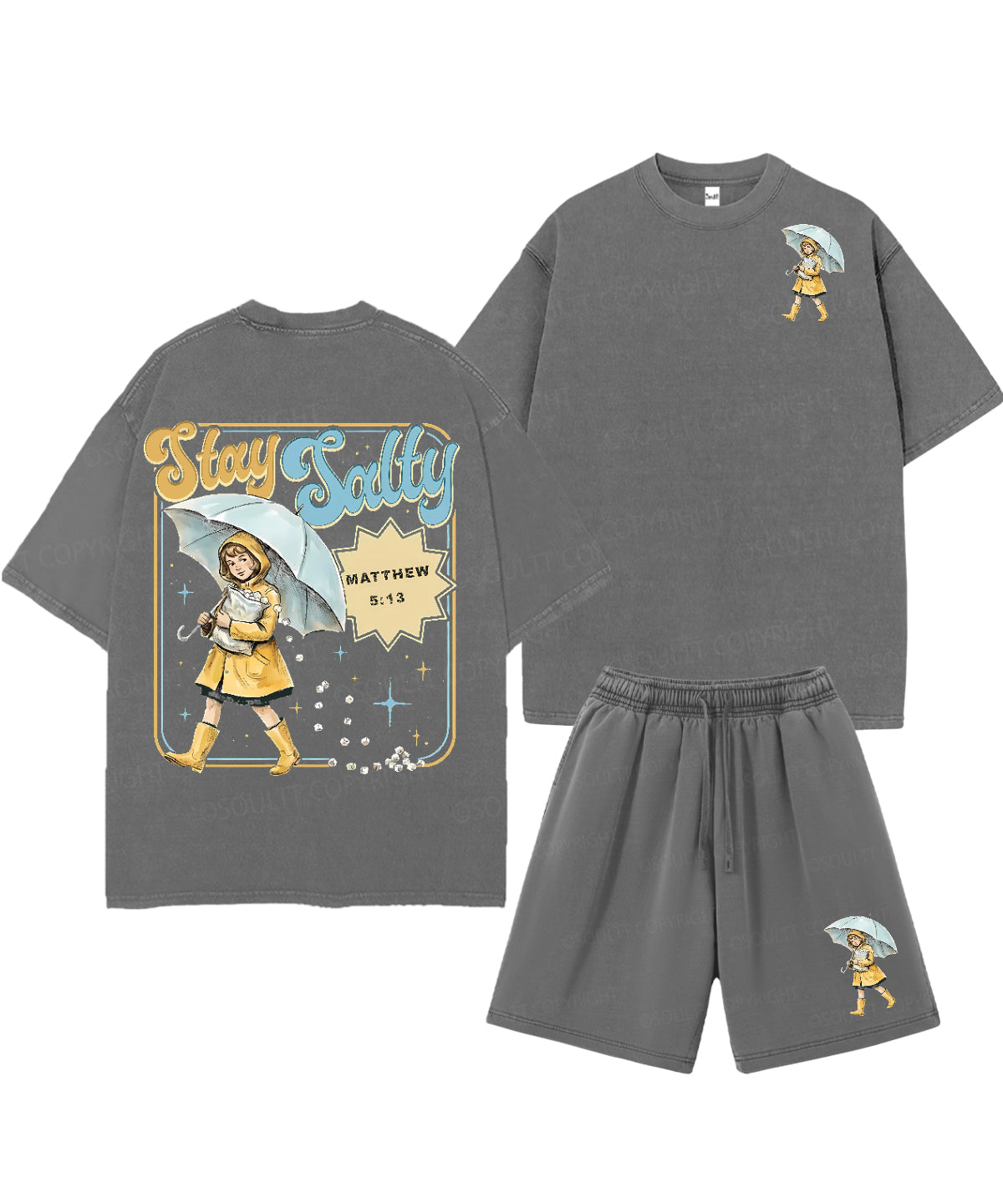 Stay Salty Double Sided Unisex Christian Washed T-Shirt & Shorts