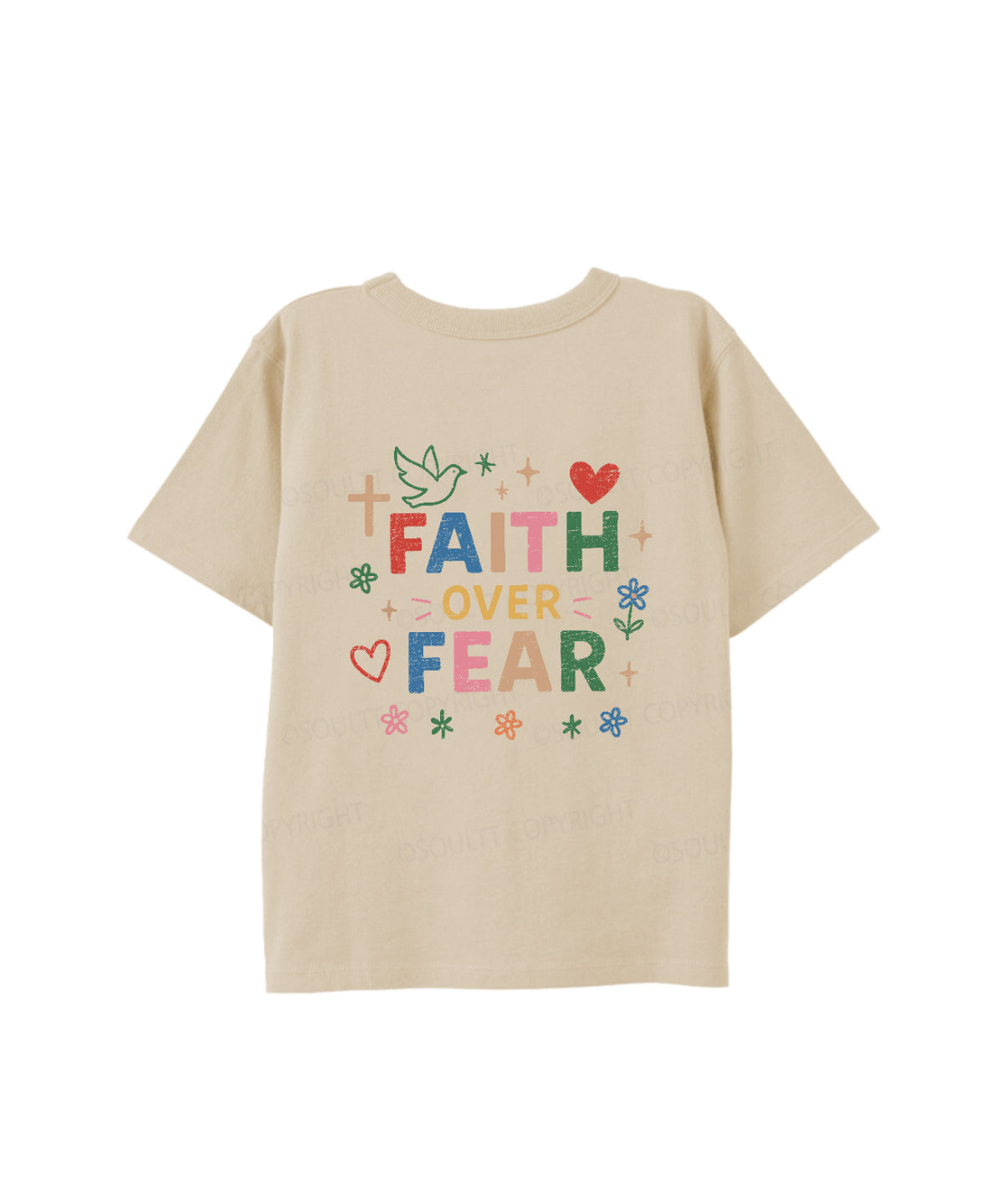 Kids Faith Over Fear Double Sided Cotton Christian T-shirt