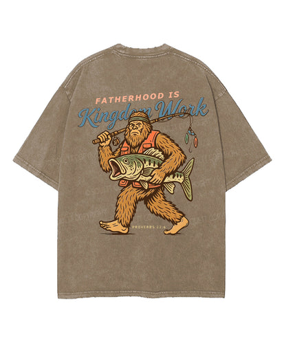 Fatherhood Is Kingdom Work Double Sided Unisex Washed Christian T-shirt