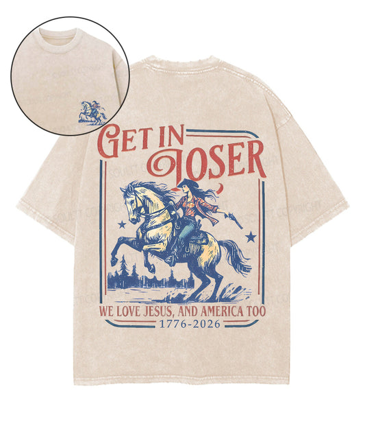 We Love Jesus,And America Too Double Sided Unisex Washed Christian T-shirt