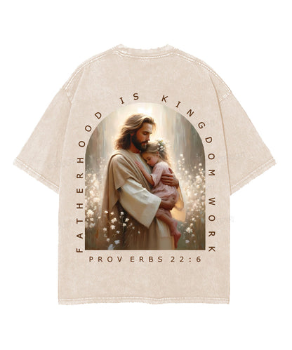 Fatherhood Is Kingdom Work Double Sided Unisex Washed Christian T-shirt