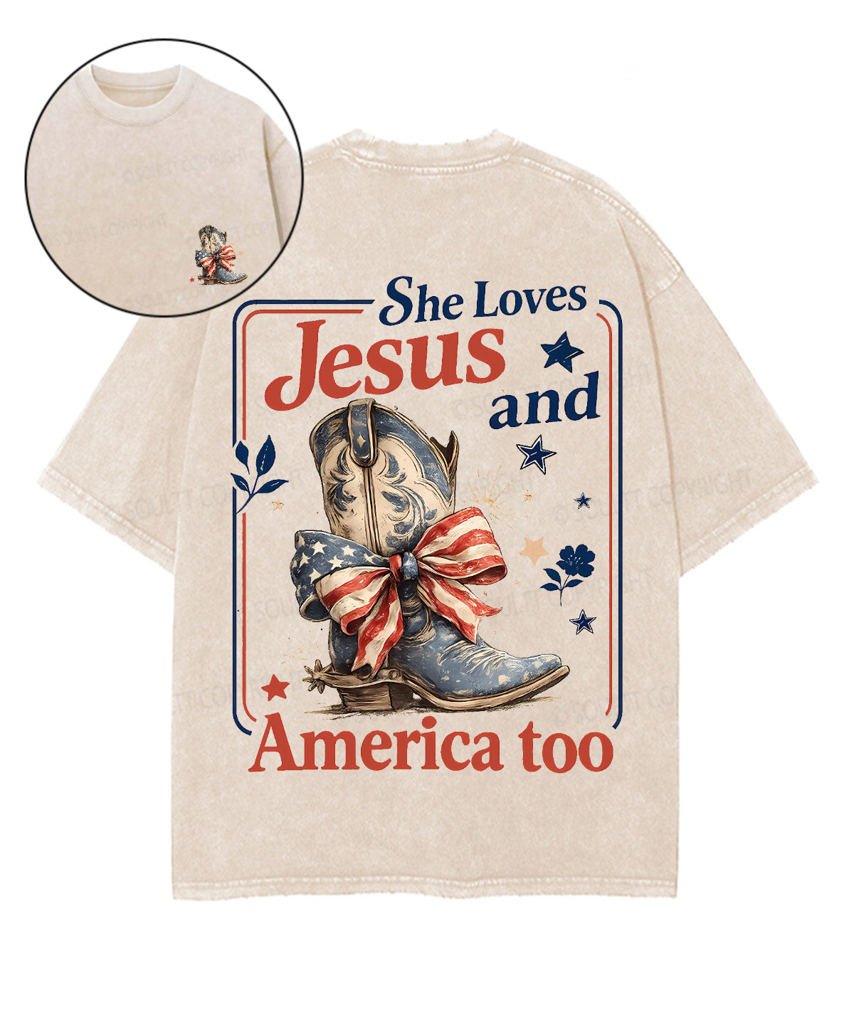 She Loves Jesus And America Too Double Sided Unisex Washed Christian T-shirt