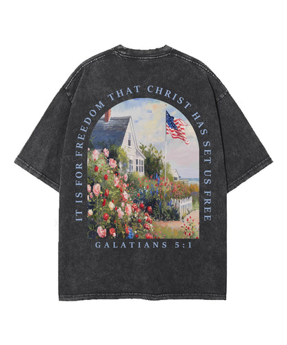 Christ Has Set Us Free Double Sided Unisex Washed Christian T-shirt