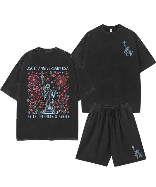 250 Years America Anniversary Double Sided Unisex Christian Washed T-Shirt & Shorts