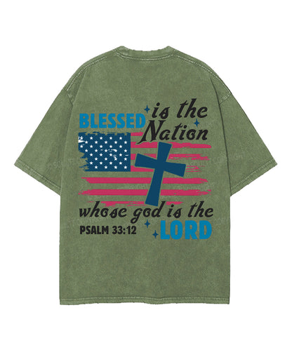 Blessed Is The Nation Whose God Is The Lord Double Sided Unisex Washed Christian T-shirt