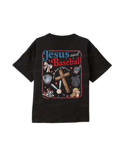 Kids Jesus And Baseball Double Sided Cotton Christian T-shirt