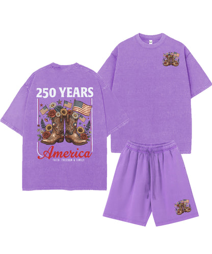 250 Years America Anniversary Double Sided Unisex Christian Washed T-Shirt & Shorts