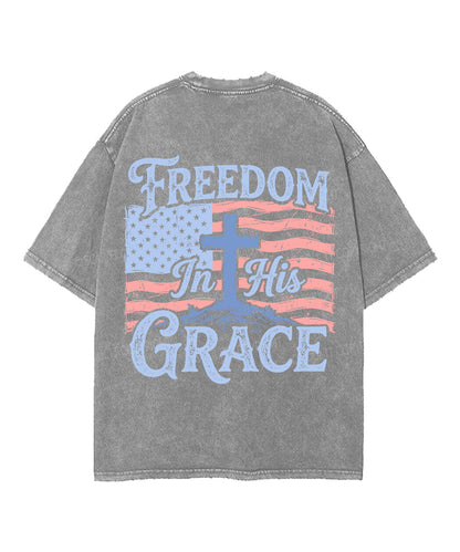Freedom In His Grace Double Sided Unisex Washed Christian T-shirt
